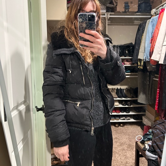 Zara Black Puffer Coat with Hoodie - Picture 6 of 7